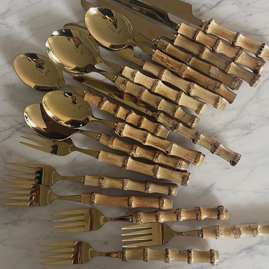 18 Piece Bamboo Cutlery Set in Gold (On Pre-Order) - LA CASA HOMEWARES