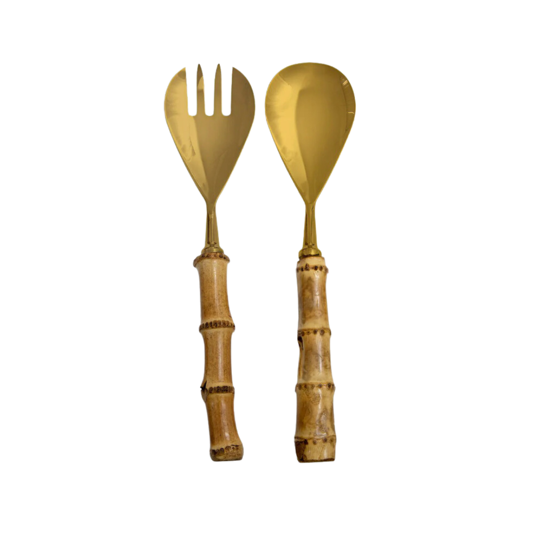 Bamboo Salad Servers in Gold (On Pre-Order) - LA CASA HOMEWARES