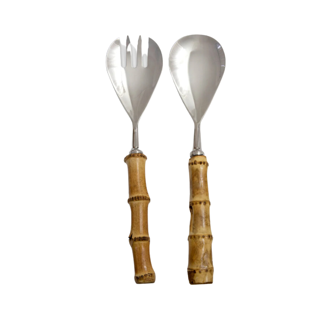 Bamboo Salad Servers in Silver (On Pre-Order) - LA CASA HOMEWARES