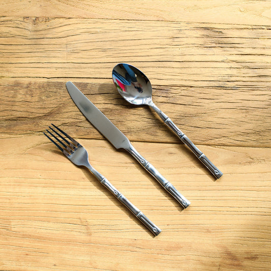 Thin Bamboo Cutlery Set in Silver on Pre-Order