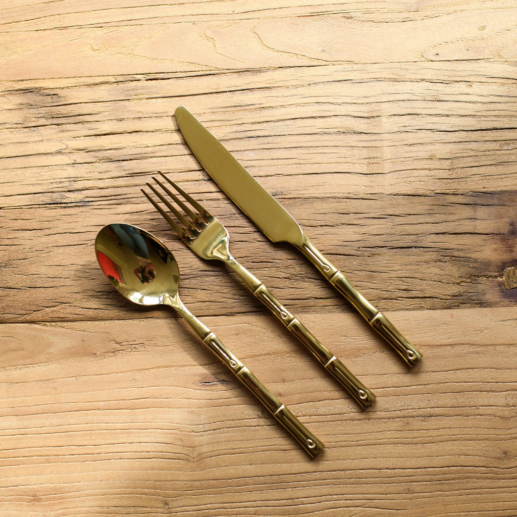 Thin Bamboo Cutlery Set in Gold