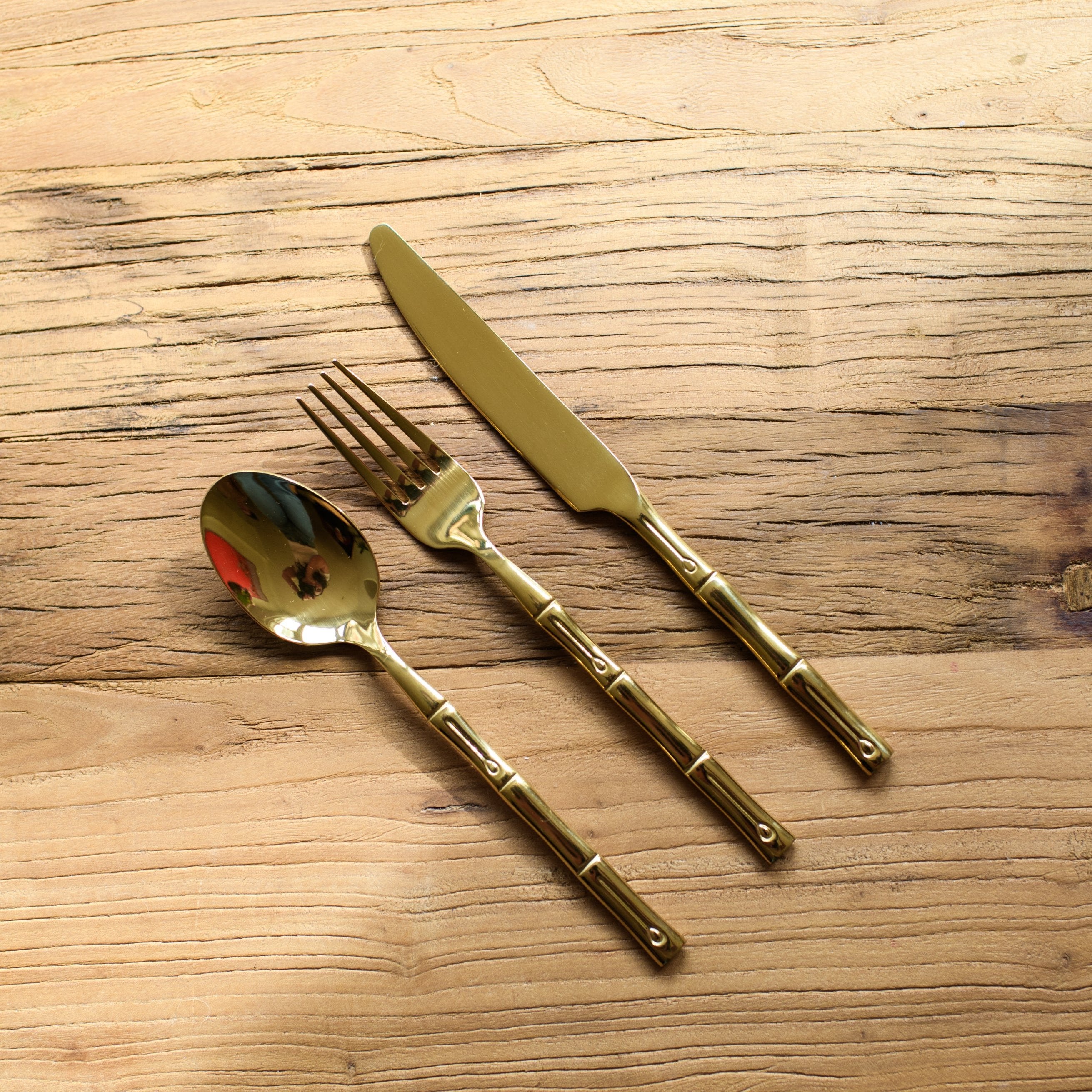 Thin Bamboo Cutlery Set in Gold