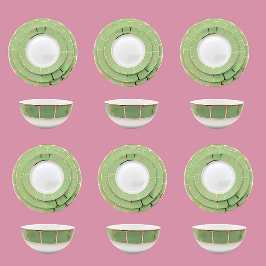 Sicily Dinner Set in Pistachio Green with Bowls (Set of 6) - LA CASA HOMEWARES