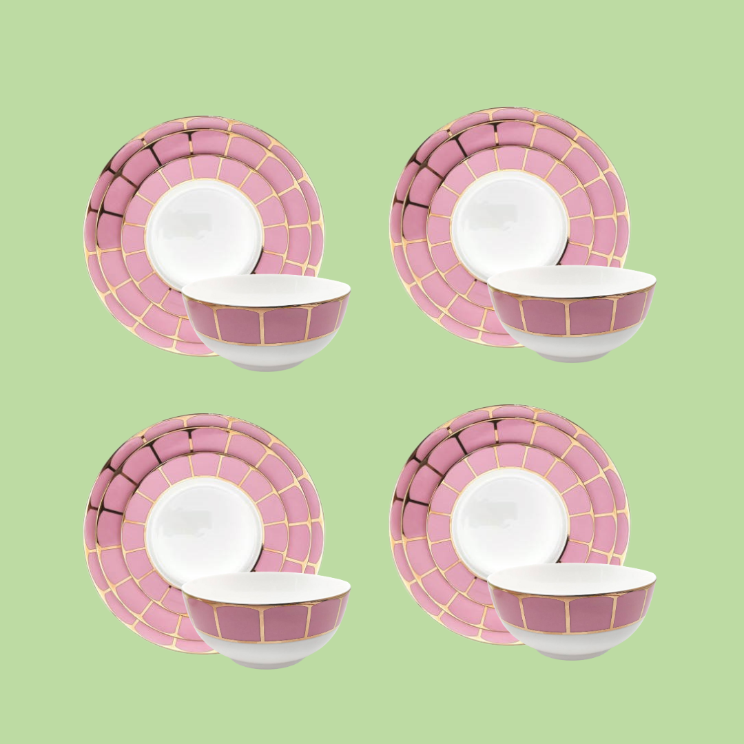 Sicily Dinner Set in Scopello Pink with Bowls (Set of 4) - LA CASA HOMEWARES