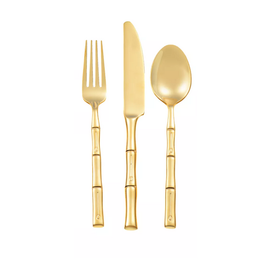 18 Piece Thin Bamboo Cutlery Set in Gold (Available Now) - LA CASA HOMEWARES