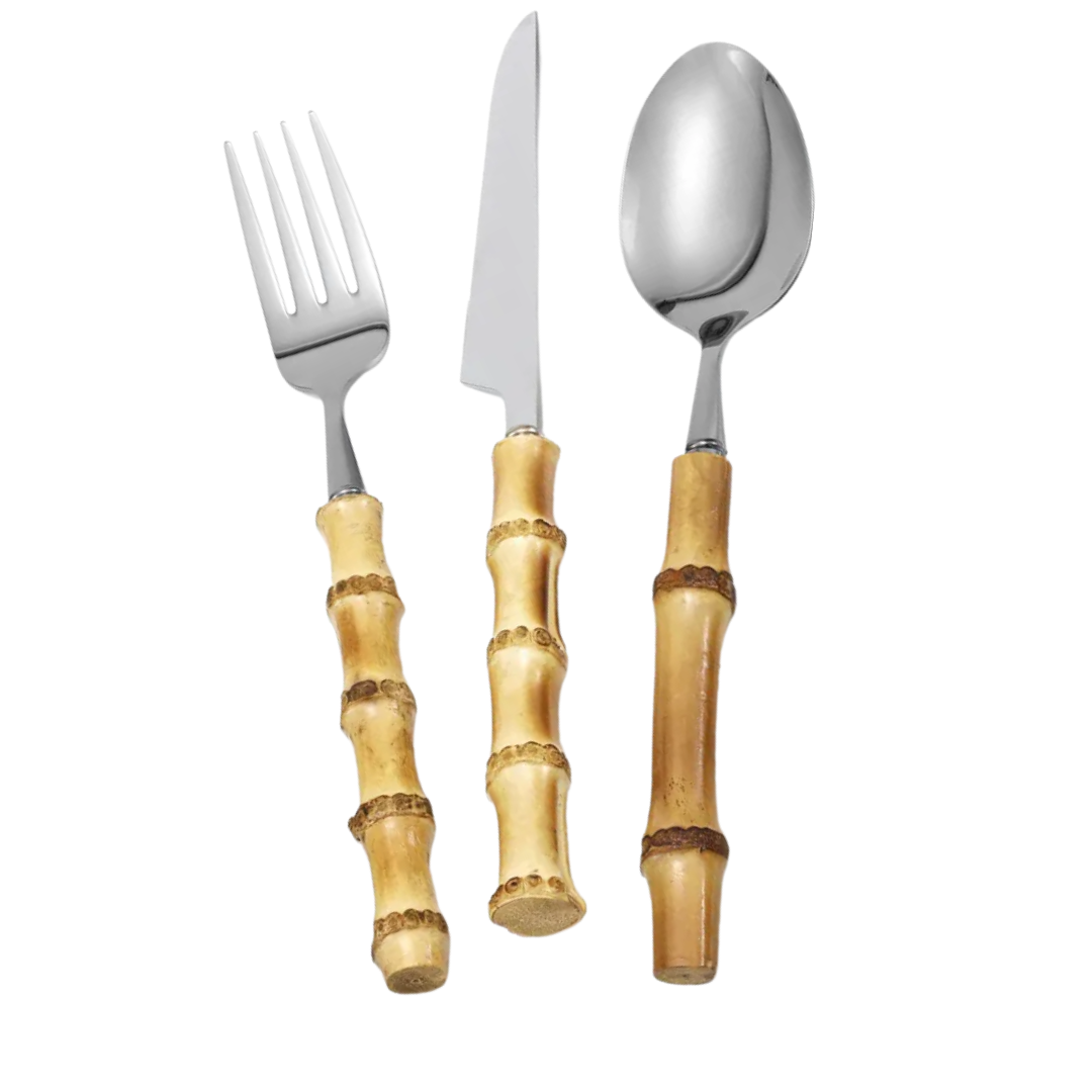 18 Piece Bamboo Cutlery Set in Silver (Available Now) - LA CASA HOMEWARES