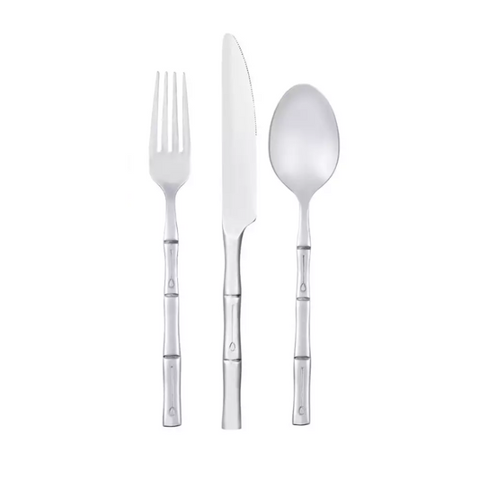 18 Piece Thin Bamboo Cutlery Set in Silver (Available Now) - LA CASA HOMEWARES