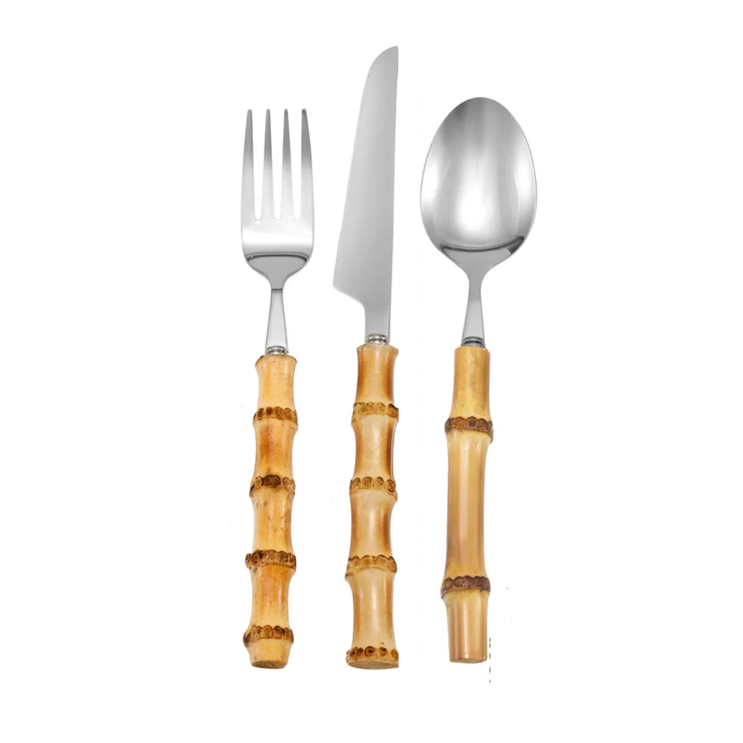 18 Piece Bamboo Cutlery Set in Silver (Available Now) - LA CASA HOMEWARES