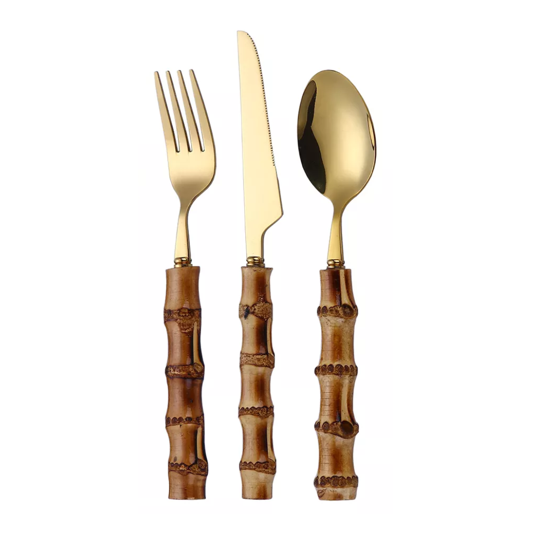 18 Piece Bamboo Cutlery Set in Gold (Available Now) - LA CASA HOMEWARES