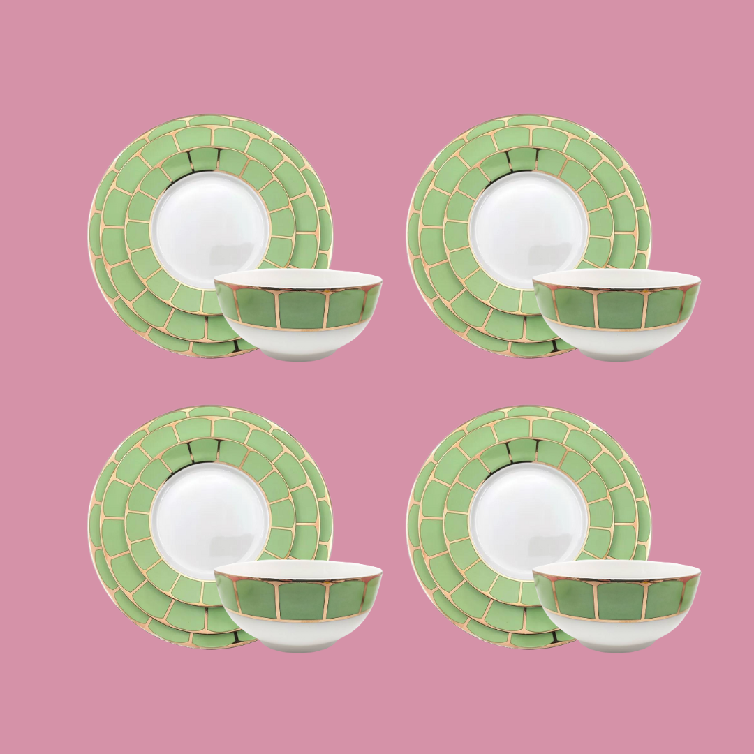 Sicily Dinner Set in Pistachio Green with Bowls (Set of 4) - LA CASA HOMEWARES